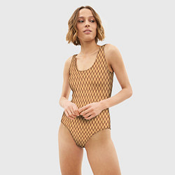 Купальник-боди 3D женский Светлый коричневый сетка паттерн, цвет: 3D-принт — фото 2