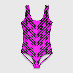 Купальник-боди 3D женский Чёрные полосы на розовом фоне, цвет: 3D-принт