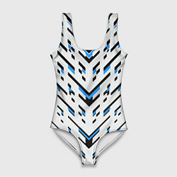 Купальник-боди 3D женский Black and blue stripes on a white background, цвет: 3D-принт