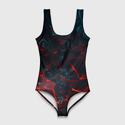Женский купальник-боди Темная абстракция с разломом красных плит