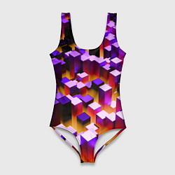 Женский купальник-боди Фиолетовые блоки в оранжевом тумане