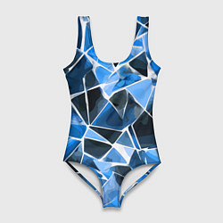 Женский купальник-боди Чёрно-синяя абстракция и белые полосы
