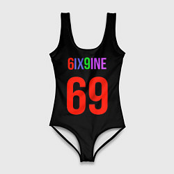 Купальник-боди 3D женский 6ix9ine logo, цвет: 3D-принт