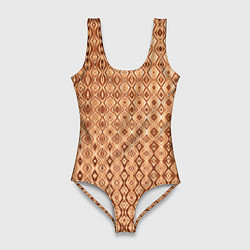 Женский купальник-боди Светлый коричневый абстрактный узор