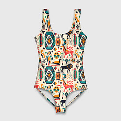 Женский купальник-боди Африканские узор лев и жираф