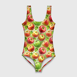 Купальник-боди 3D женский Натуральные яблоки паттерн, цвет: 3D-принт
