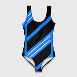 Купальник-боди 3D женский Black and white stripes on a blue background, цвет: 3D-принт