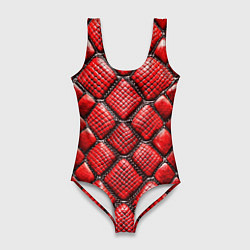 Женский купальник-боди Змеиная объемная текстурная красная кожа