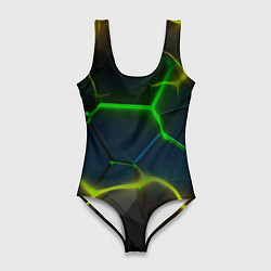 Женский купальник-боди Неоновые яркие зеленые плиты с желтым светом