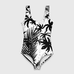 Купальник-боди 3D женский Чёрно белые пальмы, цвет: 3D-принт