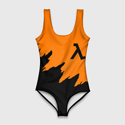 Купальник-боди 3D женский Half life чёрно оранжевый, цвет: 3D-принт