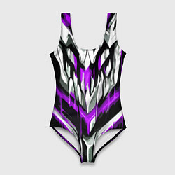Женский купальник-боди Фиолетово-белые ломаные клыки