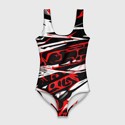 Купальник-боди 3D женский Красно-чёрная агрессивная абстракция на белом фоне, цвет: 3D-принт