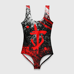 Женский купальник-боди Doom - красные краски и лого