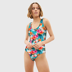 Купальник-боди 3D женский Летний гавайский паттерн, цвет: 3D-принт — фото 2