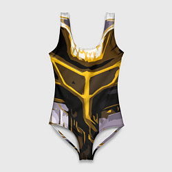 Женский купальник-боди Yellow stripes on a black and white background