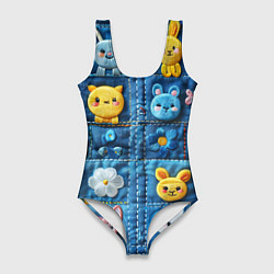 Женский купальник-боди Зайчата на пэчворк