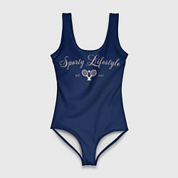 Купальник-боди 3D женский Sporty lifestyle синий фон для тенниса, цвет: 3D-принт