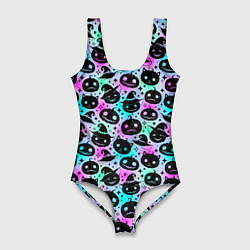 Женский купальник-боди Halloween - тыквы на неоновом фоне