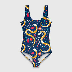 Женский купальник-боди Новогодний паттерн символ года 2025