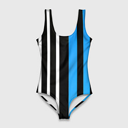 Женский купальник-боди Вертикальные полосы триколор синий