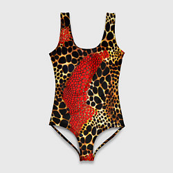 Женский купальник-боди Красно-черно-золотая змеиная кожа