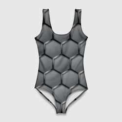 Женский купальник-боди Стальные шестигранники на сером фоне