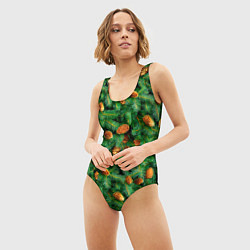 Купальник-боди 3D женский Ёлка зелёная с шишками, цвет: 3D-принт — фото 2