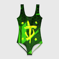 Женский купальник-боди Doom geometry green