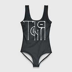 Женский купальник-боди Таня вязью - белая надпись