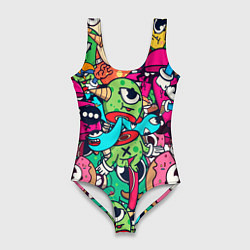 Женский купальник-боди Color doodle monsters