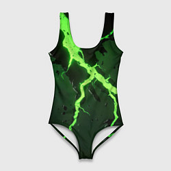 Купальник-боди 3D женский Зеленая неоновая молния, цвет: 3D-принт