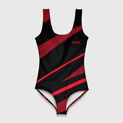 Женский купальник-боди Sport чёрный и красный полосы