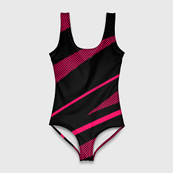 Женский купальник-боди Чёрный с розовым абстракция полосы