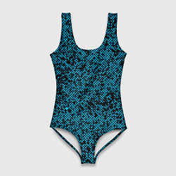 Купальник-боди 3D женский Чёрно-голубой текстура точки, цвет: 3D-принт