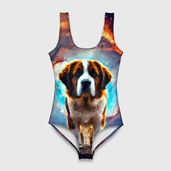 Купальник-боди 3D женский Сенбернар в космосе, цвет: 3D-принт