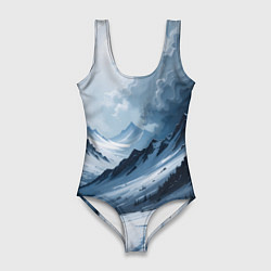Женский купальник-боди Зимний горный пейзаж маслом