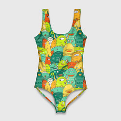 Женский купальник-боди Весёлые монстрики пришельцы