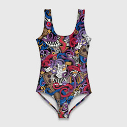 Женский купальник-боди Музыкальный коллаж