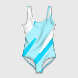 Женский купальник-боди Белый с голубым абстракция