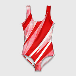 Женский купальник-боди Красно-белый абстракция с полосами