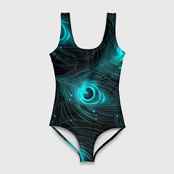 Женский купальник-боди Светящиеся перья павлина паттерн