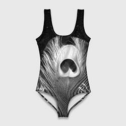 Женский купальник-боди Изогнутые белые перья павлина - чб иллюстрация