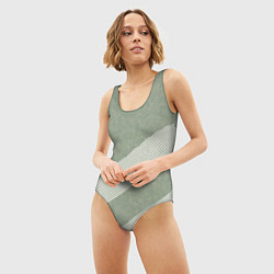 Купальник-боди 3D женский Светлый серо-зелёный абстрактный, цвет: 3D-принт — фото 2