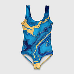 Женский купальник-боди Синий мрамор с золотом
