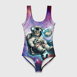 Купальник-боди 3D женский Brave cat in space - ai art, цвет: 3D-принт