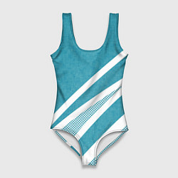 Женский купальник-боди Бело-голубой абстракция с полосами