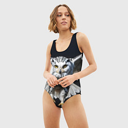 Купальник-боди 3D женский Белая сова на темном фоне, цвет: 3D-принт — фото 2