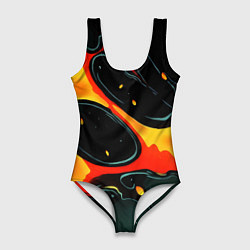 Женский купальник-боди Оранжевые разломы текстура