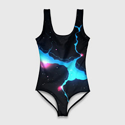 Купальник-боди 3D женский Голубой разлом в черной текстуре, цвет: 3D-принт